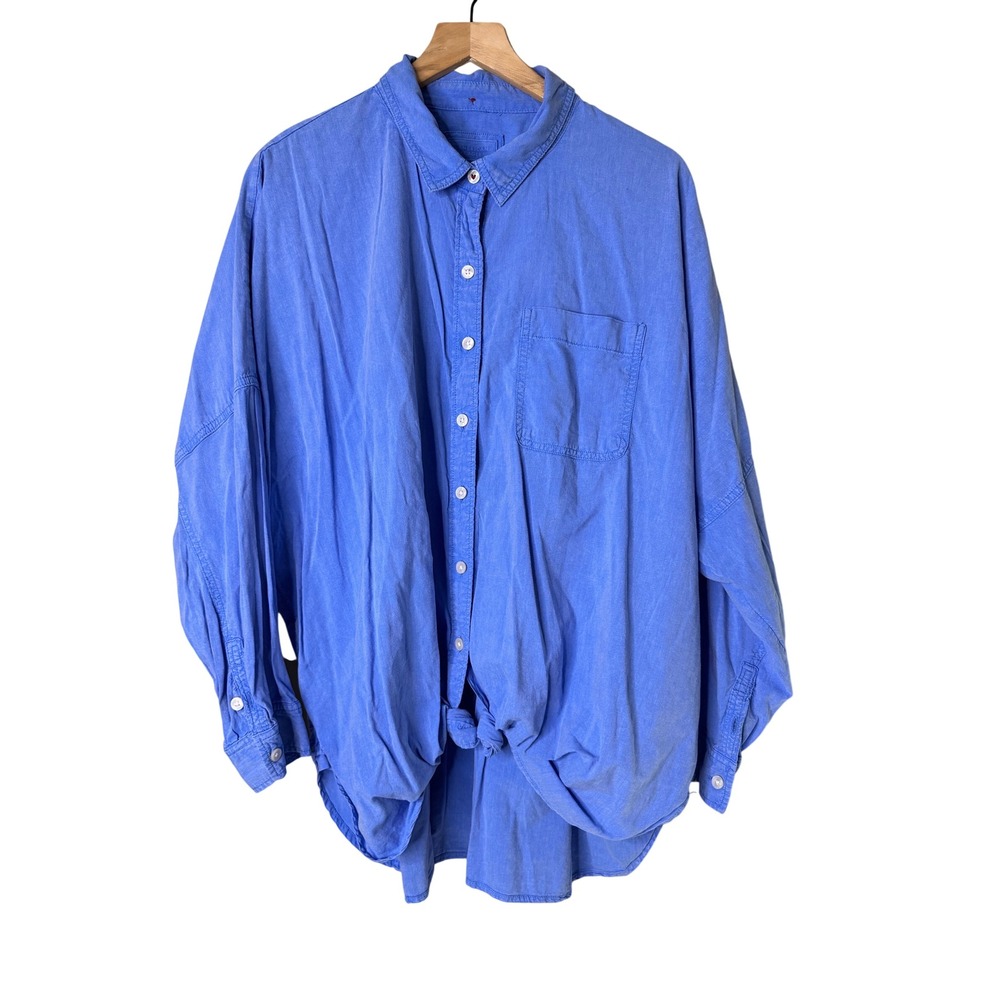 American Eagle Blue Tie Front Oversized Button Down Shirt Womens Medium NEW